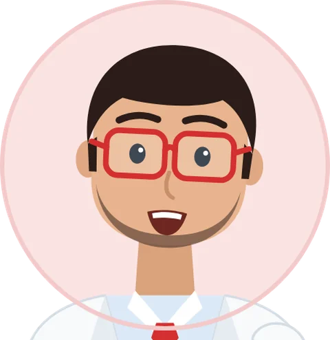 Asaan Optics AI Support assistant: the optician character answering a question