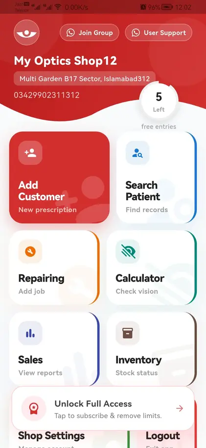 Asaan Optics - Best Optical Shop Management Mobile App Screen